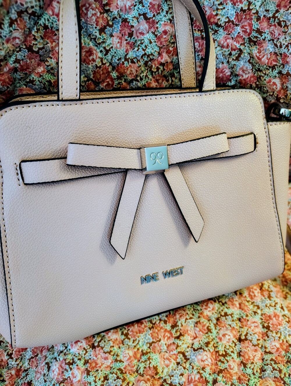 NWOT Nine West Ivory Satchel Top Handle Bag with Bow Accent